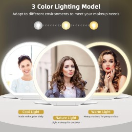 WEILY Make Up Mirror with Lights, Handheld Mirror Travel Mirror with 3 Color Lighting and Dimmable Touch Screen, USB Rechargeable and 300 Rotating Lighted Makeup Mirror, Gifts for Girl, Women