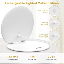 WEILY Make Up Mirror with Lights, Handheld Mirror Travel Mirror with 3 Color Lighting and Dimmable Touch Screen, USB Rechargeable and 300 Rotating Lighted Makeup Mirror, Gifts for Girl, Women