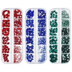 Walacot 1650 Pcs Crystal Nail Rhinestone Kit Green Red Blue Color with Round Flat Back and Mixed Shapes Rhinestone Nail Art DIY Gem Bead for Girls Women