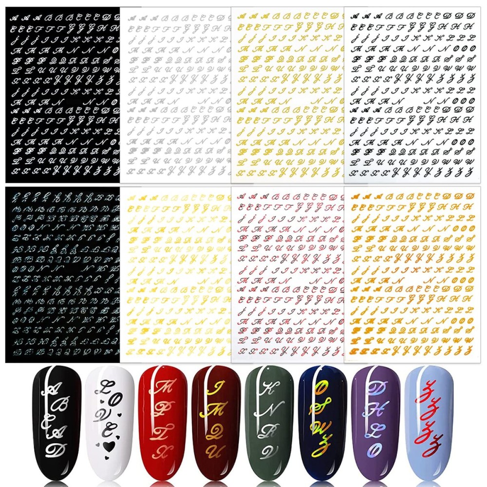 SILPECWEE 8 Sheets Letter Nail Stickers Old English Nail Art Stickers Self Adhesive Nail Decals Nail Letters Nail Design Stickers 3D Letter Stickers for Nails SILPECWEE 8 Sheets Letter Nail Stickers Old English Nail Art Stickers Self Adhesive Nail Decals Nail Letters Nail Design Stickers 3D Letter Stickers for Nails