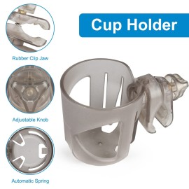 Accmor Universal Cup Holder, Stroller Cup Holder, 360 Rotatable Large Caliber Designed Bottle Holder for Stroller, Bike, Wheelchair, Walker, Scooter, Transparent Grey