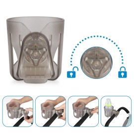 Accmor Universal Cup Holder, Stroller Cup Holder, 360 Rotatable Large Caliber Designed Bottle Holder for Stroller, Bike, Wheelchair, Walker, Scooter, Transparent Grey