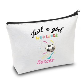 CMNIM Girl Soccer Gifts Just a Girl Who Loves Soccer Makeup Bags Soccer Travel Cosmetic Bag Gift for Soccer Players Fans