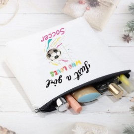 CMNIM Girl Soccer Gifts Just a Girl Who Loves Soccer Makeup Bags Soccer Travel Cosmetic Bag Gift for Soccer Players Fans