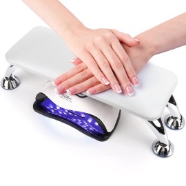 Nail Arm Rest for Acrylic Nails, Microfiber Leather Nail Hand Rest Cushion for Nails, Soft Hand Pillow Footstool with 4 Stainless Steel Stands Thick Sponge Nail Pillow for Nail Tech Use (White)