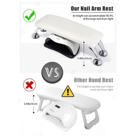 Nail Arm Rest for Acrylic Nails, Microfiber Leather Nail Hand Rest Cushion for Nails, Soft Hand Pillow Footstool with 4 Stainless Steel Stands Thick Sponge Nail Pillow for Nail Tech Use (White)