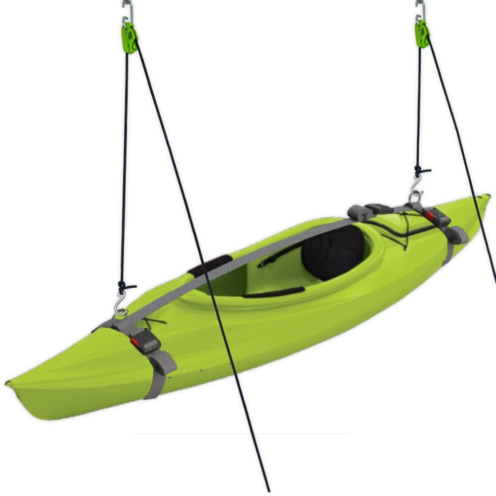 Tie Boss Kayak Hanger, Cargo Ceiling Storage, Overhead Storage, Watercraft Garage Storage, Hoist System. Green
