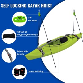 Tie Boss Kayak Hanger, Cargo Ceiling Storage, Overhead Storage, Watercraft Garage Storage, Hoist System. Green