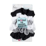 scunci, 6 pcs scrunchies, Black, Gray, White, 33459