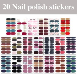 WOKOTO 20 Sheets Solid & Gradient Full Nail Wraps for Women Nails Self Adhesive Nail Polish Stickers Classic Solid Nail Strips Peel and Stick Nail Polish Strips Gel Stickers for Nail Art Wraps