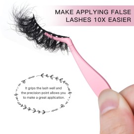 Miuffue Lash Applicator Tool DIY False Eyelash Applicator Tool Stainless Steel Curved Eyelash Tweezers for Clusters and Strip Lashes, Pink Miuffue Lash Applicator Tool DIY False Eyelash Applicator Tool Stainless Steel Curved Eyelash Tweezers for Clusters and Strip Lashes, Pink