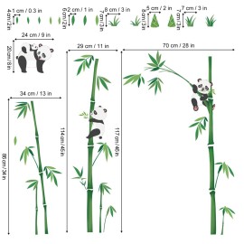 wondever Panda and Bear Wall Stickers Bamboo Green Plants Peel and Stick Wall Art Decals for Baby Nursery Kids Bedroom (H: 46 inches)