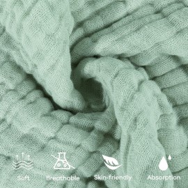 Yoofoss Muslin Baby Washcloths 100% Organic Cotton Face Towels 10 Pack Wash Cloths for Baby 12x12in Soft and Absorbent Baby Wipes (Dark Green)
