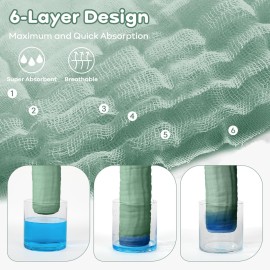 Yoofoss Muslin Baby Washcloths 100% Organic Cotton Face Towels 10 Pack Wash Cloths for Baby 12x12in Soft and Absorbent Baby Wipes (Dark Green)