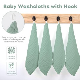 Yoofoss Muslin Baby Washcloths 100% Organic Cotton Face Towels 10 Pack Wash Cloths for Baby 12x12in Soft and Absorbent Baby Wipes (Dark Green)