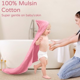 Yoofoss Hooded Baby Towels for Newborn 2 Pack 100% Muslin Organic Cotton Baby Bath Towel with Hood for Babies, Infant, Toddler and Kids, Large 32x32Inch, Soft and Absorbent Newborn Essential