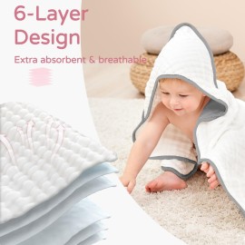 Yoofoss Hooded Baby Towels for Newborn 2 Pack 100% Muslin Organic Cotton Baby Bath Towel with Hood for Babies, Infant, Toddler and Kids, Large 32x32Inch, Soft and Absorbent Newborn Essential