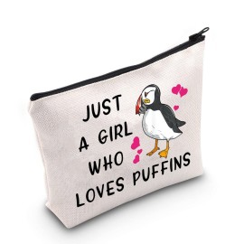 G2TUP Puffin Bird Lover Gift Who Loves Puffins Birds Makeup Bag Puffin Cosmetic Bag Seabird Animal Lover Gift Birdwatching Birdwatcher Travel Bag with Zipper (Puffins White Bag)