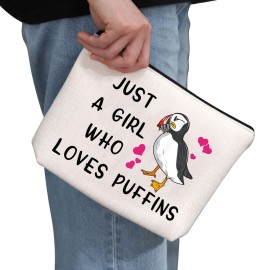 G2TUP Puffin Bird Lover Gift Who Loves Puffins Birds Makeup Bag Puffin Cosmetic Bag Seabird Animal Lover Gift Birdwatching Birdwatcher Travel Bag with Zipper (Puffins White Bag)