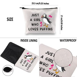 G2TUP Puffin Bird Lover Gift Who Loves Puffins Birds Makeup Bag Puffin Cosmetic Bag Seabird Animal Lover Gift Birdwatching Birdwatcher Travel Bag with Zipper (Puffins White Bag)