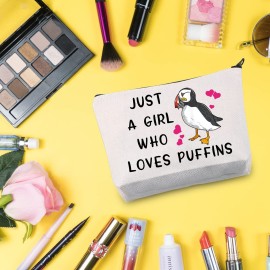 G2TUP Puffin Bird Lover Gift Who Loves Puffins Birds Makeup Bag Puffin Cosmetic Bag Seabird Animal Lover Gift Birdwatching Birdwatcher Travel Bag with Zipper (Puffins White Bag)