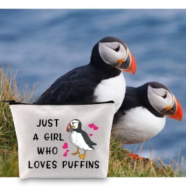 G2TUP Puffin Bird Lover Gift Who Loves Puffins Birds Makeup Bag Puffin Cosmetic Bag Seabird Animal Lover Gift Birdwatching Birdwatcher Travel Bag with Zipper (Puffins White Bag)