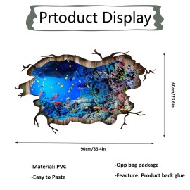 3D Under The Sea Fish Floor Wall Decals, FODIENS Ocean Sea Life Wall Stickers, Removable Peel and Stick Waterproof DIY Wall Art Decal for Kids Room Nursery Bathroom Living Room Playroom