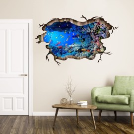 3D Under The Sea Fish Floor Wall Decals, FODIENS Ocean Sea Life Wall Stickers, Removable Peel and Stick Waterproof DIY Wall Art Decal for Kids Room Nursery Bathroom Living Room Playroom