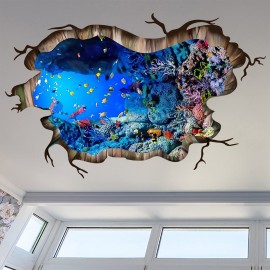 3D Under The Sea Fish Floor Wall Decals, FODIENS Ocean Sea Life Wall Stickers, Removable Peel and Stick Waterproof DIY Wall Art Decal for Kids Room Nursery Bathroom Living Room Playroom
