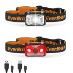 EverBrite Headlamps Rechargeable with Red Light - Outdoor LED Flashlight Head Lamps, Waterproof Dustproof Gear for Hiking Camping Essentials, 2 Pack