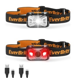 EverBrite Headlamps Rechargeable with Red Light - Outdoor LED Flashlight Head Lamps, Waterproof Dustproof Gear for Hiking Camping Essentials, 2 Pack