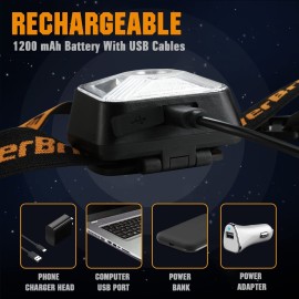 EverBrite Headlamps Rechargeable with Red Light - Outdoor LED Flashlight Head Lamps, Waterproof Dustproof Gear for Hiking Camping Essentials, 2 Pack