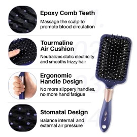 RHOS Paddle Hair Brush for Women&Men-Detangler Hair Brush with Nylon Bristlesfor Thick,Curly,Thin,Long,Wet&Dry Hair-Cushion Square Hair Brush for Detangling,Smoothing (1 Pack-Purple)