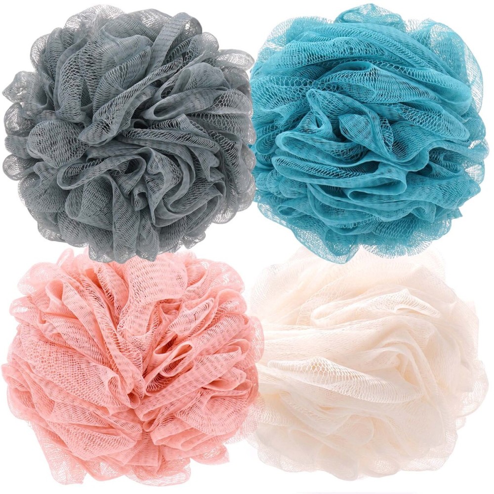 OKAKA Loofah Bath Sponge Shower Loofah Shower Puff Soft Assorted Color Big 4 Pack