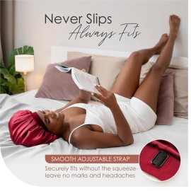 CAPLORD Adjustable Satin Bonnet for Sleeping - Double-Layer Silk Bonnet for Curly Hair, Braids & Locs. Large Satin Sleep Hair P for Women & Men - Burgundy