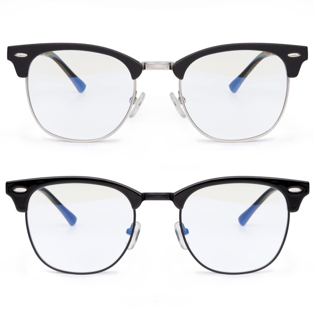 Blue Light Glasses for Women and Men Advanced Computer and Gaming Glasses Semi Rimless Glasses with Blue Light Blocking Release Computer Eye Strain (Matte Black/Silvery Rim + Glossy Black/Black Rim) Blue Light Glasses for Women and Men Advanced Computer and Gaming Glasses Semi Rimless Glasses with Blue Light Blocking Release Computer Eye Strain (Matte Black/Silvery Rim + Glossy Black/Black Rim)