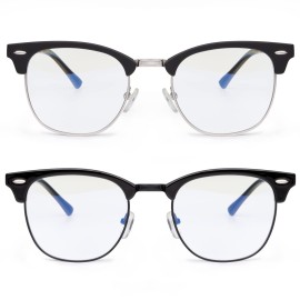 Blue Light Glasses for Women and Men Advanced Computer and Gaming Glasses Semi Rimless Glasses with Blue Light Blocking Release Computer Eye Strain (Matte Black/Silvery Rim + Glossy Black/Black Rim)