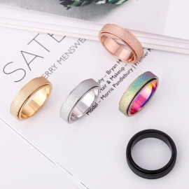 Fidget Spinner Ring Anxiety Ring for Women Men Fidget Toys Adults Thumb Ring Titanium Stainless Steel 3 Colors Set Size 10 Width 6MM Rainbow Silver Rose gold Sandblasted Finished