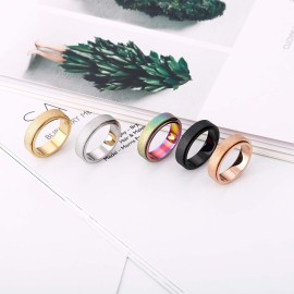 Fidget Spinner Ring Anxiety Ring for Women Men Fidget Toys Adults Thumb Ring Titanium Stainless Steel 3 Colors Set Size 10 Width 6MM Rainbow Silver Rose gold Sandblasted Finished