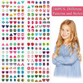 240 Piece Sticker Earrings 3D Gems Girls Earrings Self-Adhesive Glitter Craft Crystal Stickers (Style A)