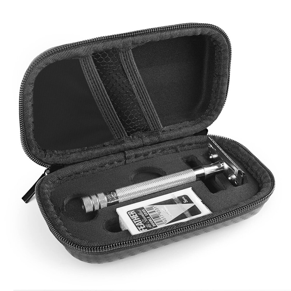 Linkidea Durable Hard Shell Shaving Travel Case, Storage Box for Short/Long Handled Razor Blades & Accessories, Compatible with Merkur, Vikings, WEISHI Double Edge Safety Razors (Black)