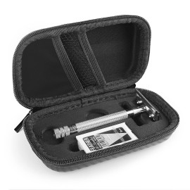 Linkidea Durable Hard Shell Shaving Travel Case, Storage Box for Short/Long Handled Razor Blades & Accessories, Compatible with Merkur, Vikings, WEISHI Double Edge Safety Razors (Black)
