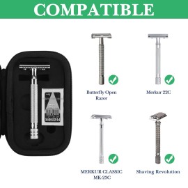 Linkidea Durable Hard Shell Shaving Travel Case, Storage Box for Short/Long Handled Razor Blades & Accessories, Compatible with Merkur, Vikings, WEISHI Double Edge Safety Razors (Black)