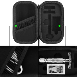 Linkidea Durable Hard Shell Shaving Travel Case, Storage Box for Short/Long Handled Razor Blades & Accessories, Compatible with Merkur, Vikings, WEISHI Double Edge Safety Razors (Black)