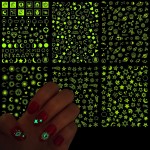 Luminous Nail Art Stickers, Fluorescent Nail Self-Adhesive Decals, Glow in The Dark Nail Art Design, Sun Moon Stars Love Heart Nail Sticker Decoration for Women Girls Manicure 3D Nail Decal(6 Sheets)