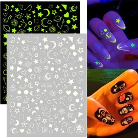 Luminous Nail Art Stickers, Fluorescent Nail Self-Adhesive Decals, Glow in The Dark Nail Art Design, Sun Moon Stars Love Heart Nail Sticker Decoration for Women Girls Manicure 3D Nail Decal(6 Sheets) Luminous Nail Art Stickers, Fluorescent Nail Self-Adhesive Decals, Glow in The Dark Nail Art Design, Sun Moon Stars Love Heart Nail Sticker Decoration for Women Girls Manicure 3D Nail Decal(6 Sheets)