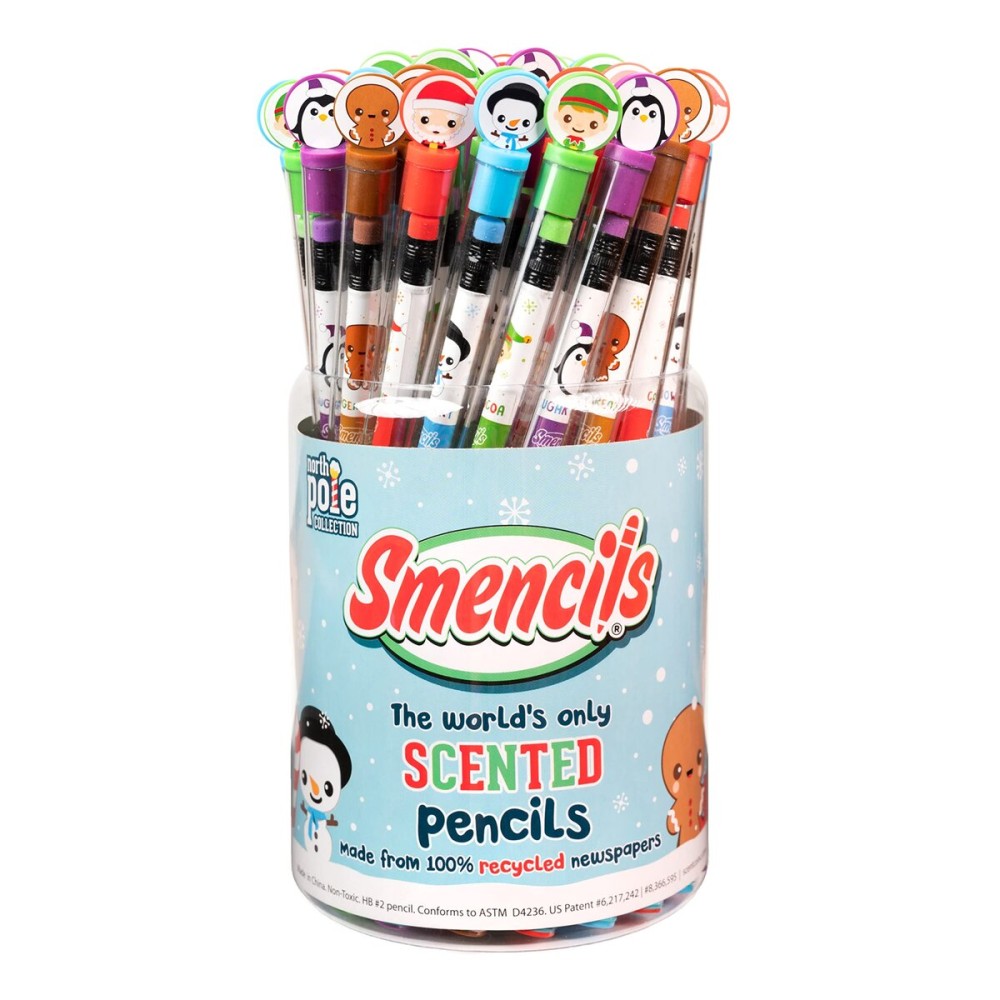 Holiday Smencils Cylinder - HB 2 Patented Gourmet Scented Pencils, 50 Count, Gifts for Kids, Party Favors, Classroom Rewards