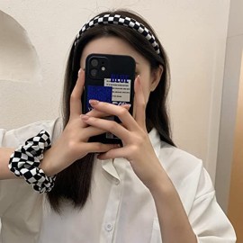 YALLNASL Buffalo Plaid Check Headband for Women Black and White, Hair Accessories Padded Non Slip Checkerboard Headbands for Womens, Soft Head Band for Women Girls, One Size