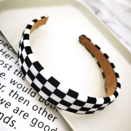YALLNASL Buffalo Plaid Check Headband for Women Black and White, Hair Accessories Padded Non Slip Checkerboard Headbands for Womens, Soft Head Band for Women Girls, One Size