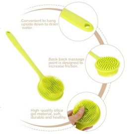 Double-Sided Shower Brush, Silicone Bendable 15Inch Long Handle Exfoliating Massage Body Brush Scrubber for Women, Elderly and Children Sensitive Skin Bath Tool